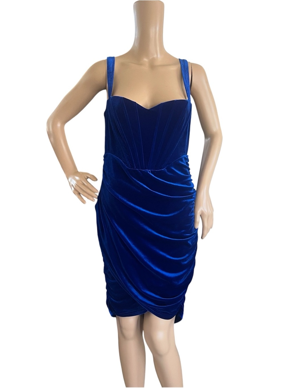 Royal Blue Velvet Draped Cocktail Dress